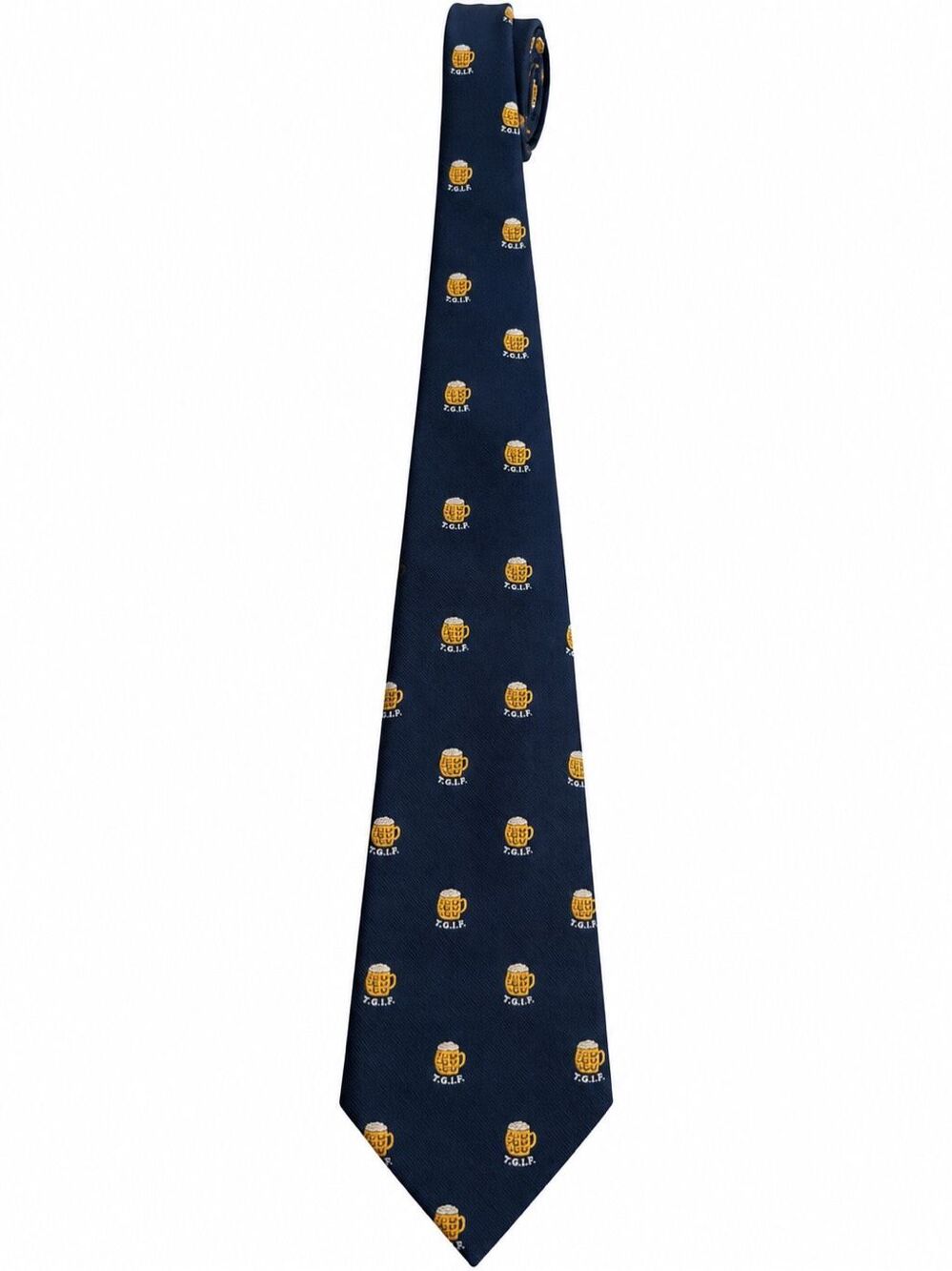 Archie Brown & Son TGIF Beer Mug Novelty 100% Silk Necktie Navy Blue